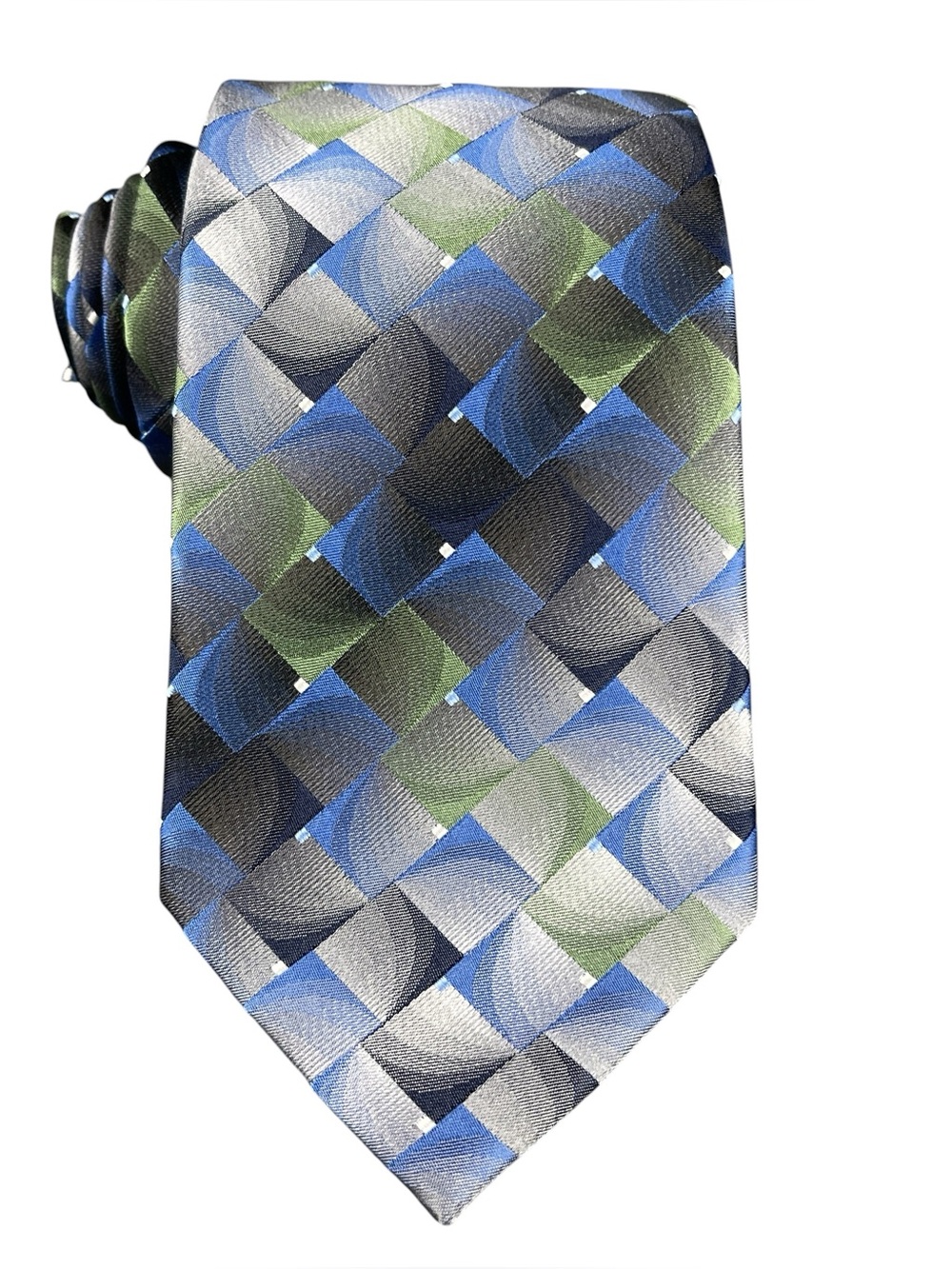 Van Heusen Men's Necktie 100% Silk Designer 3.5"x 58" Blue Green Geometric Tie